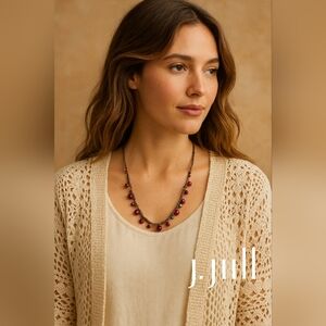 NWT J.Jill Burgundy Mauve Beaded Multi-Strand Necklace Boho